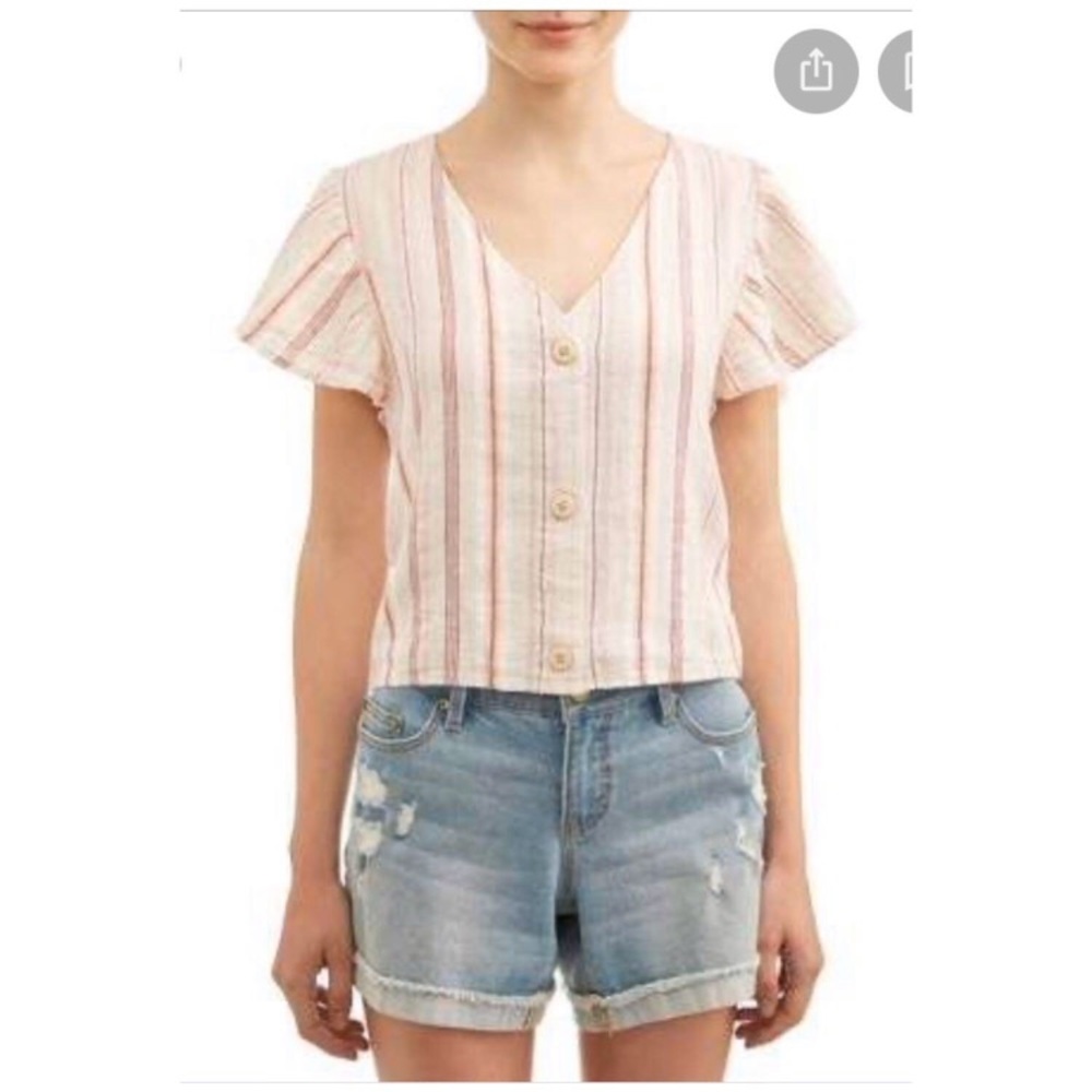 Vanilla Star Striped Flutter Sleeve Button Down